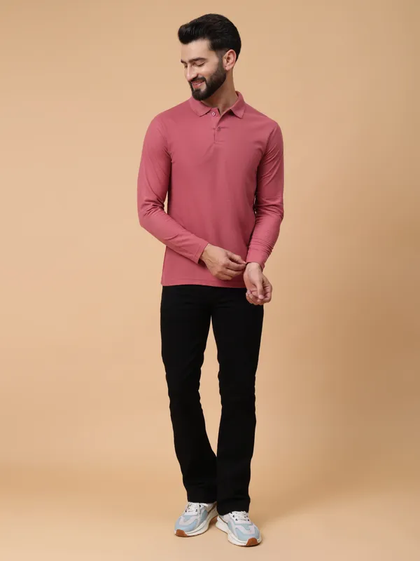We_Perfect_Solid_Men_Polo_Neck_Pink_T-Shirt