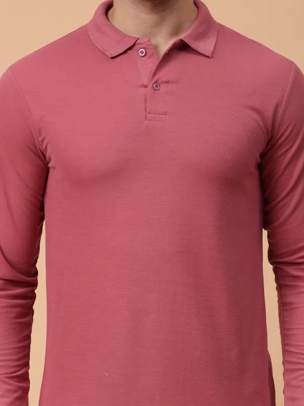 We_Perfect_Solid_Men_Polo_Neck_Pink_T-Shirt