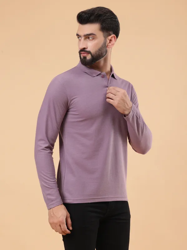 We_Perfect_Solid_Men_Polo_Neck_Pink_T-Shirt