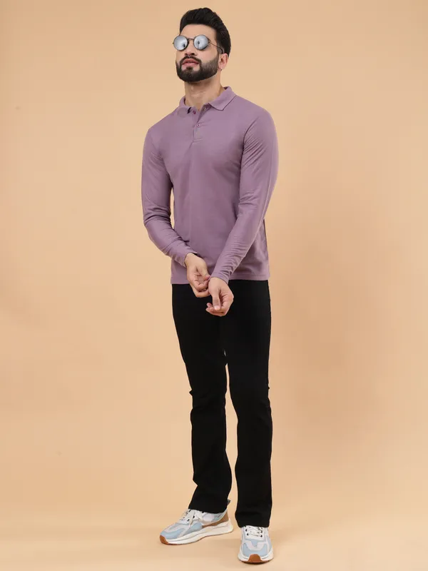 We_Perfect_Solid_Men_Polo_Neck_Pink_T-Shirt