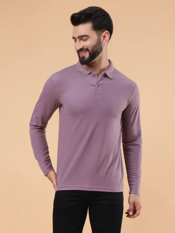 We_Perfect_Solid_Men_Polo_Neck_Pink_T-Shirt