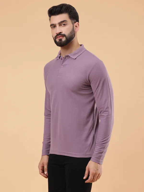 We_Perfect_Solid_Men_Polo_Neck_Pink_T-Shirt