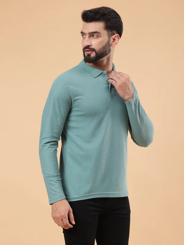 We_Perfect_Solid_Men_Polo_Neck_Green_T-Shirt