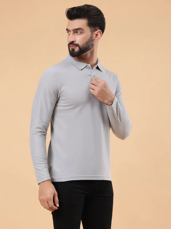 We_Perfect_Solid_Men_Polo_Neck_Grey_T-Shirt