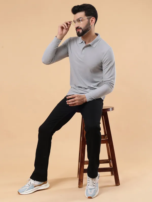 We_Perfect_Solid_Men_Polo_Neck_Grey_T-Shirt