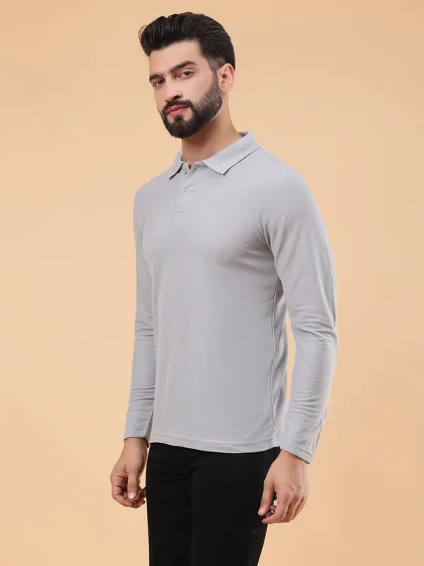 We_Perfect_Solid_Men_Polo_Neck_Grey_T-Shirt