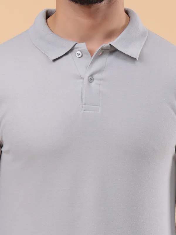 We_Perfect_Solid_Men_Polo_Neck_Grey_T-Shirt