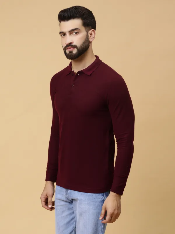 We_Perfect_Solid_Men_Polo_Neck_Maroon_T-Shirt