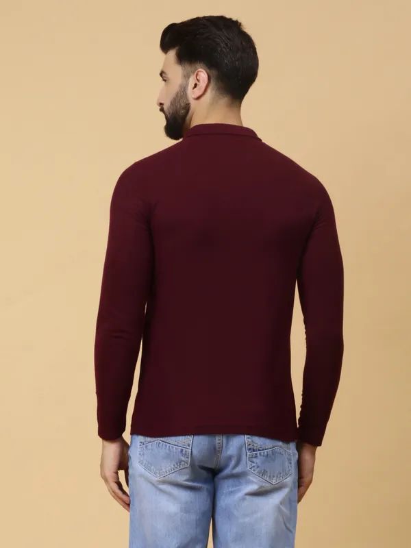 We_Perfect_Solid_Men_Polo_Neck_Maroon_T-Shirt