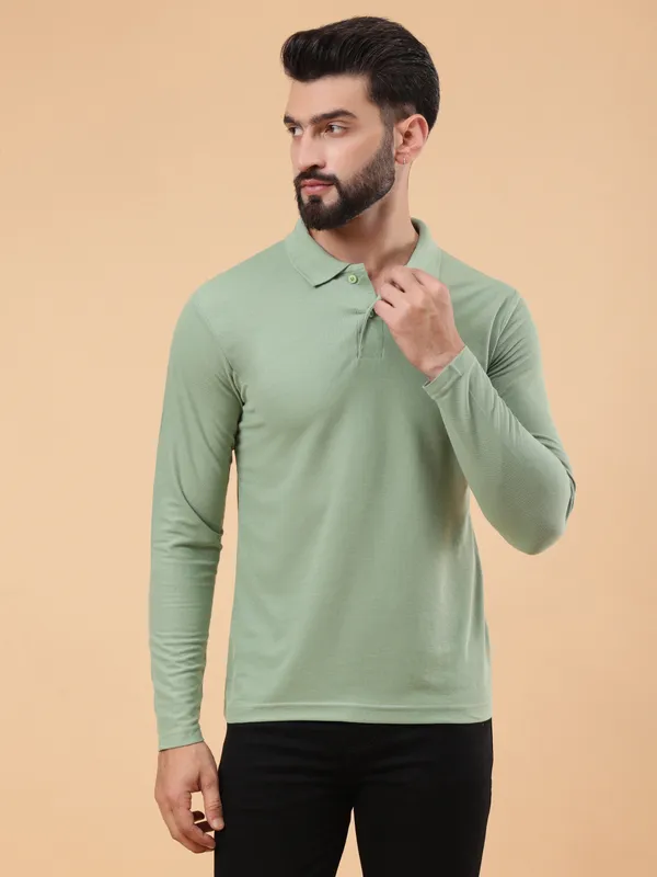 We_Perfect_Solid_Men_Polo_Neck_Green_T-Shirt
