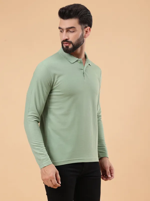 We_Perfect_Solid_Men_Polo_Neck_Green_T-Shirt