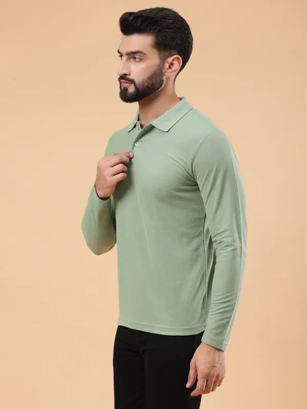 We_Perfect_Solid_Men_Polo_Neck_Green_T-Shirt