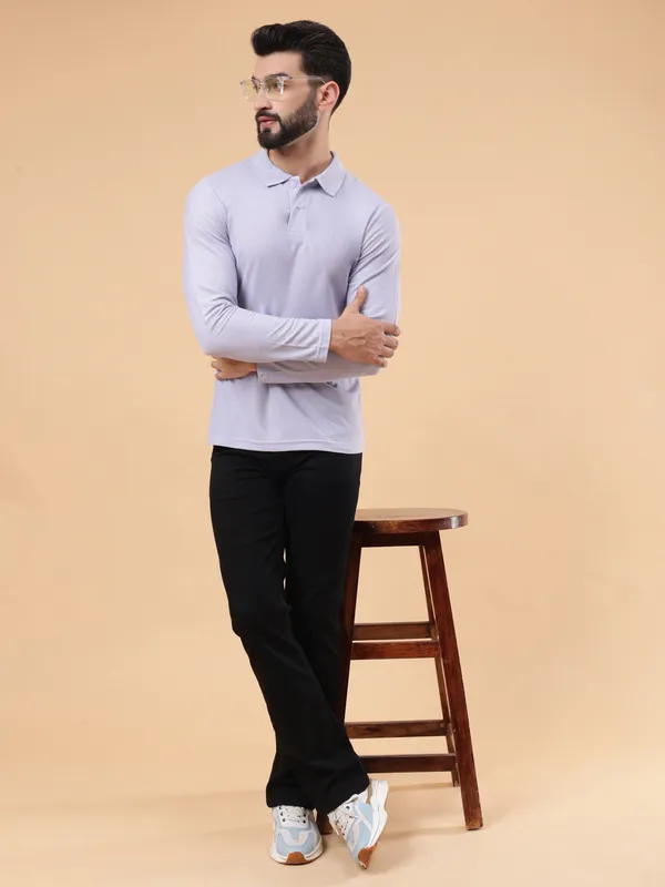 We_Perfect_Solid_Men_Polo_Neck_Purple_T-Shirt