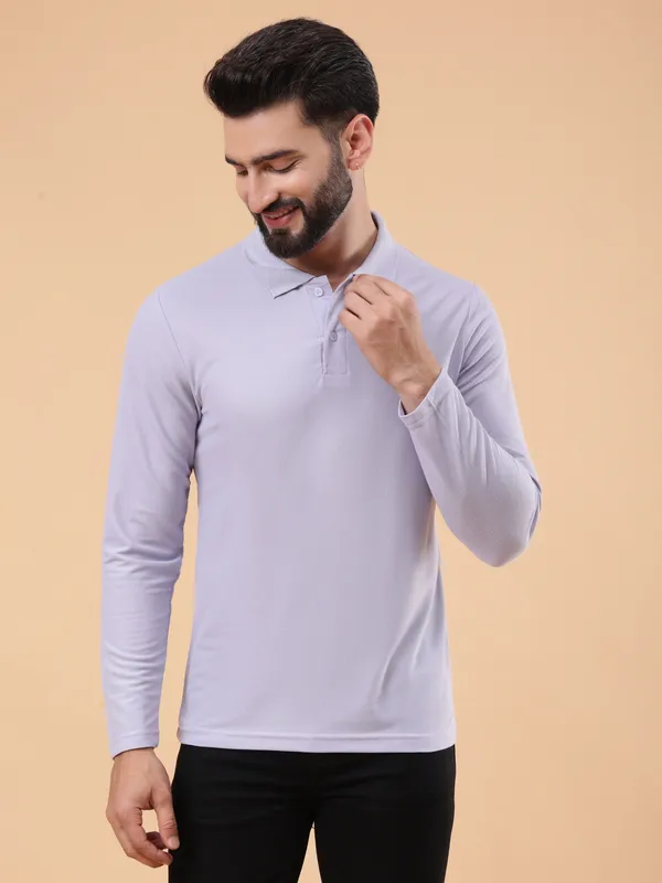 We_Perfect_Solid_Men_Polo_Neck_Purple_T-Shirt