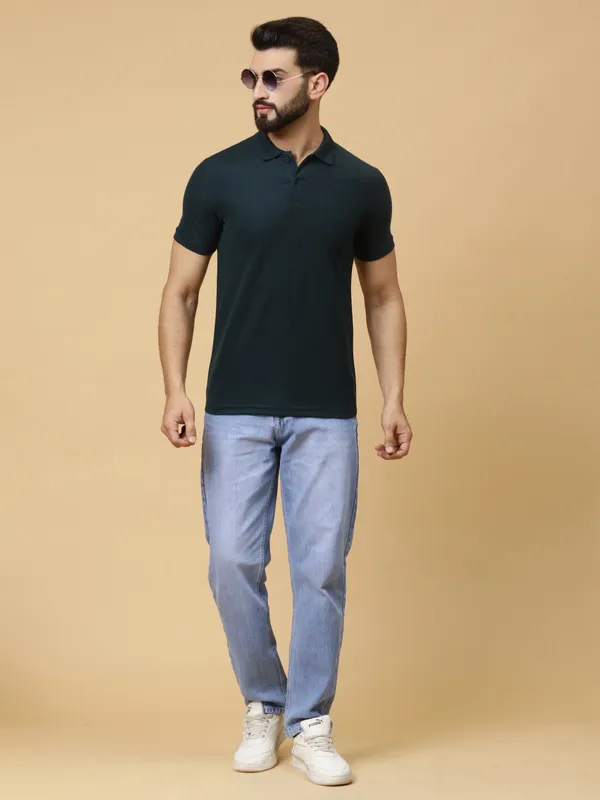We_Perfect_Solid_Men_Polo_Neck_Green,_Grey_T-Shirt