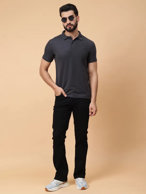 We_Perfect_Solid_Men_Polo_Neck_Green,_Grey_T-Shirt