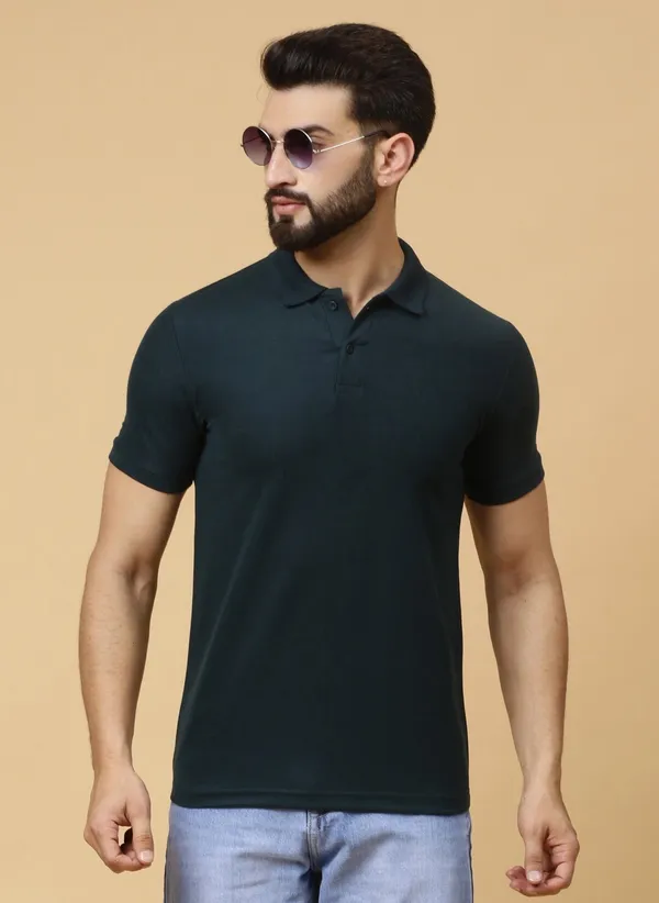 We_Perfect_Solid_Men_Polo_Neck_Green,_Pink_T-Shirt