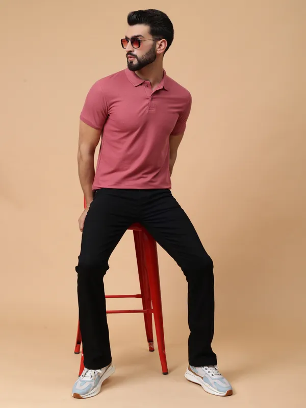 We_Perfect_Solid_Men_Polo_Neck_Green,_Pink_T-Shirt