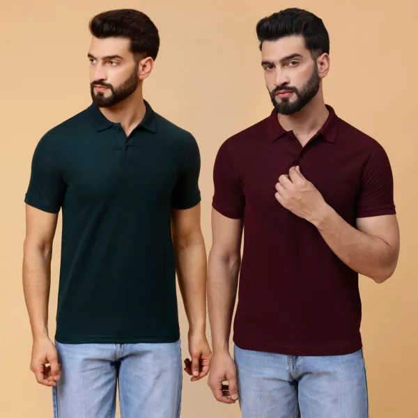 We_Perfect_Solid_Men_Polo_Neck_Green,_Maroon_T-Shirt