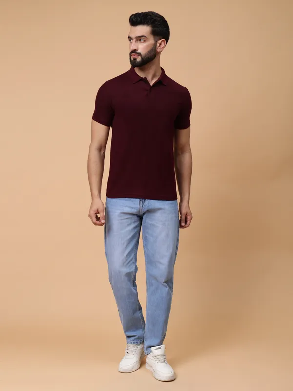We_Perfect_Solid_Men_Polo_Neck_Green,_Maroon_T-Shirt