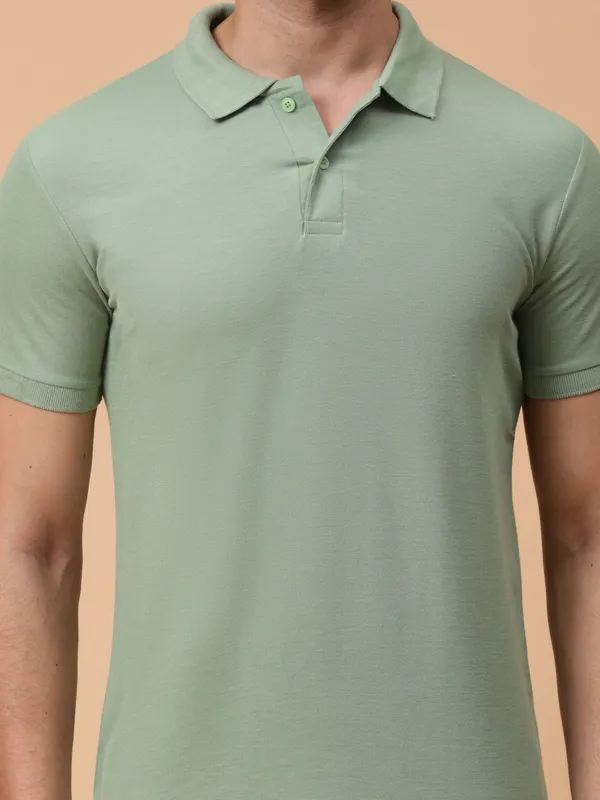 We_Perfect_Solid_Men_Polo_Neck_Green_T-Shirt