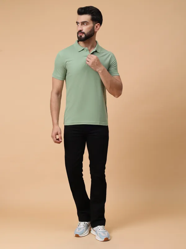 We_Perfect_Solid_Men_Polo_Neck_Green_T-Shirt