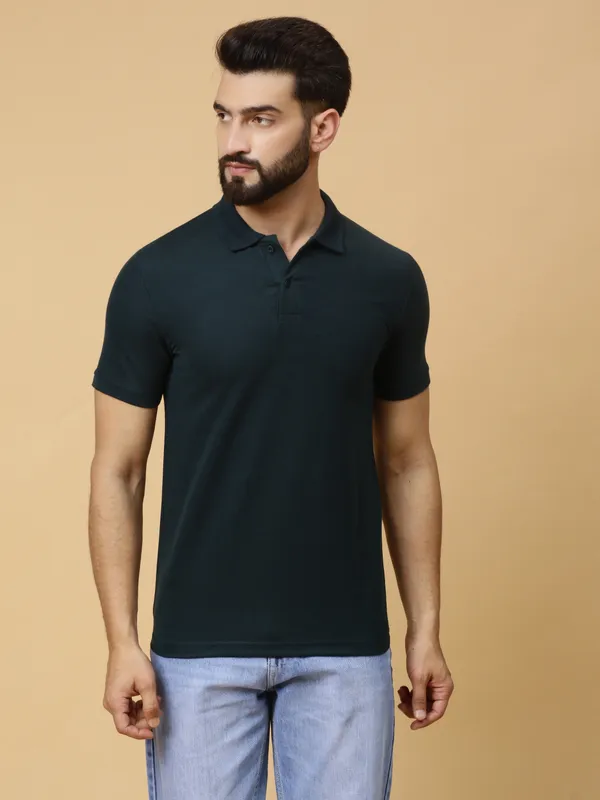 We_Perfect_Solid_Men_Polo_Neck_Green_T-Shirt