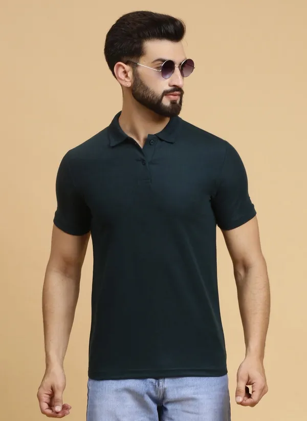 We_Perfect_Solid_Men_Polo_Neck_Green_T-Shirt