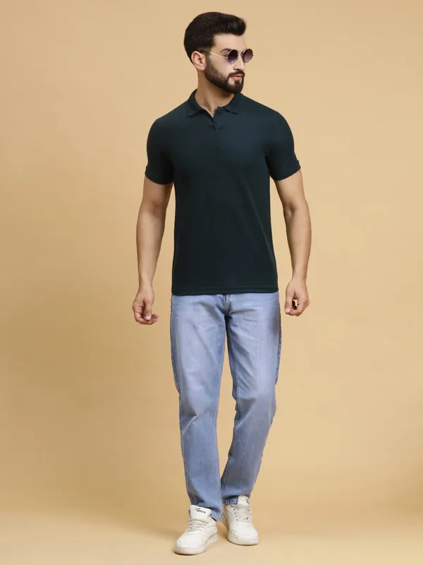 We_Perfect_Solid_Men_Polo_Neck_Green_T-Shirt