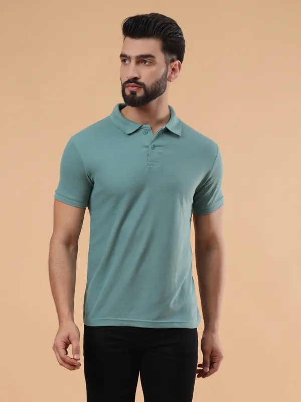We_Perfect_Solid_Men_Polo_Neck_Grey,_Green_T-Shirt