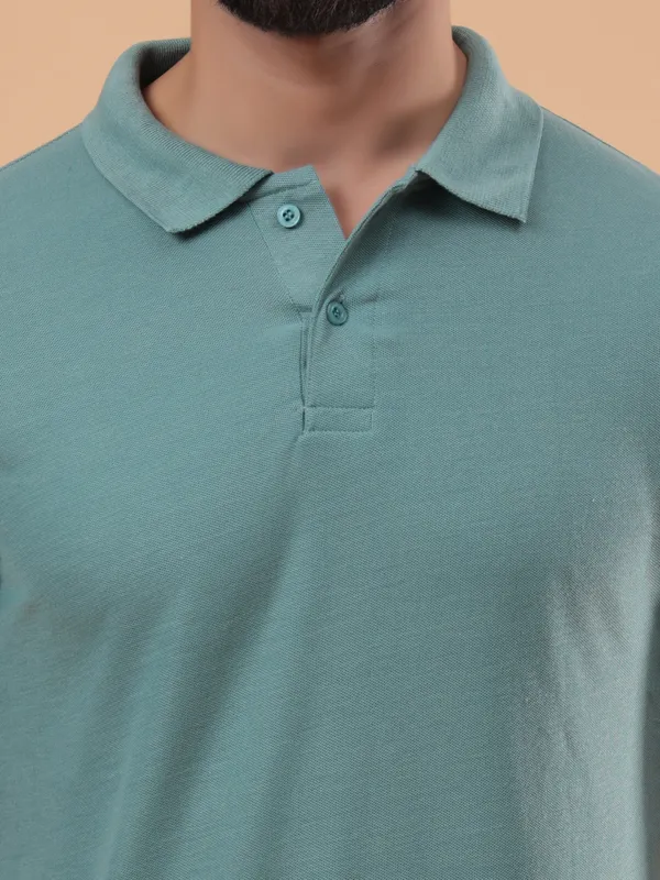 We_Perfect_Solid_Men_Polo_Neck_Grey,_Green_T-Shirt