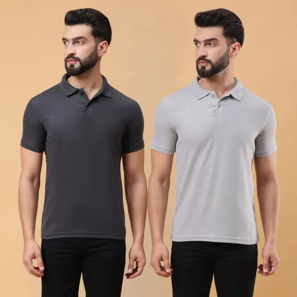 We_Perfect_Solid_Men_Polo_Neck_Grey_T-Shirt