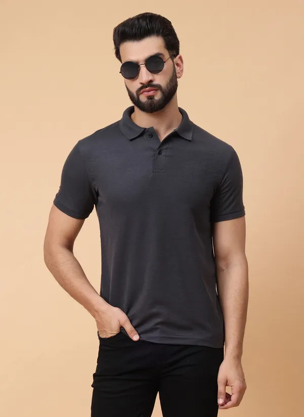 We_Perfect_Solid_Men_Polo_Neck_Grey_T-Shirt