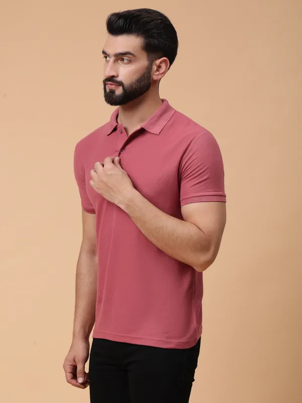 We_Perfect_Solid_Men_Polo_Neck_Pink,_Grey_T-Shirt