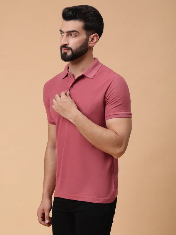 We_Perfect_Solid_Men_Polo_Neck_Pink_T-Shirt