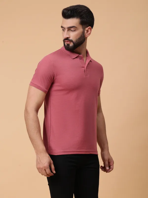 We_Perfect_Solid_Men_Polo_Neck_Pink_T-Shirt