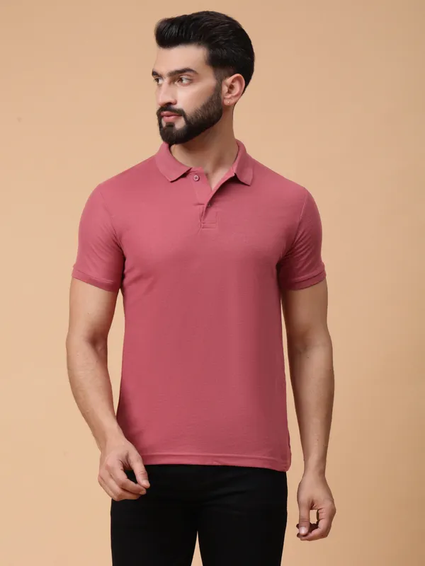 We_Perfect_Solid_Men_Polo_Neck_Pink_T-Shirt