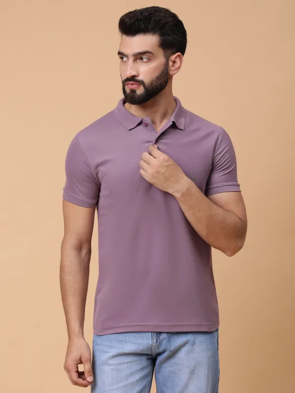 We_Perfect_Solid_Men_Polo_Neck_Pink_T-Shirt