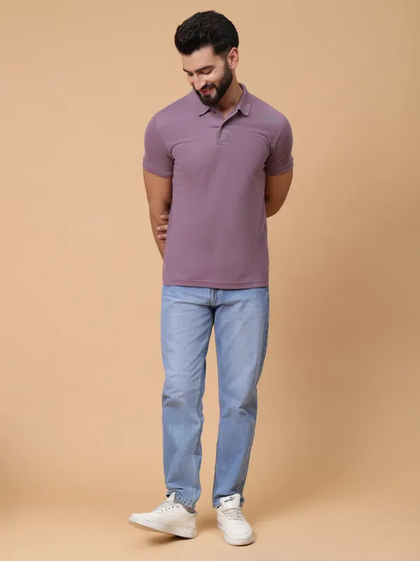 We_Perfect_Solid_Men_Polo_Neck_Pink_T-Shirt