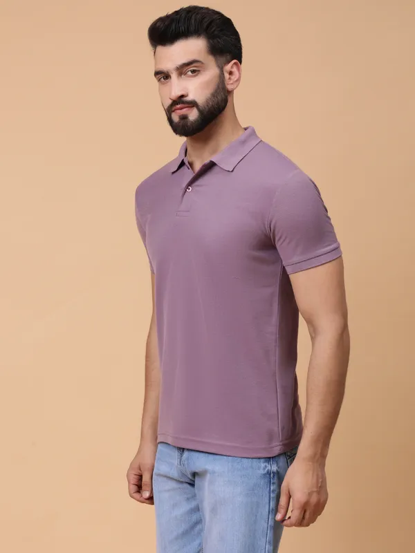 We_Perfect_Solid_Men_Polo_Neck_Pink_T-Shirt