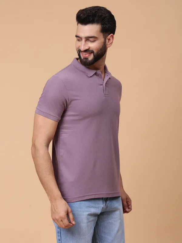 We_Perfect_Solid_Men_Polo_Neck_Pink_T-Shirt