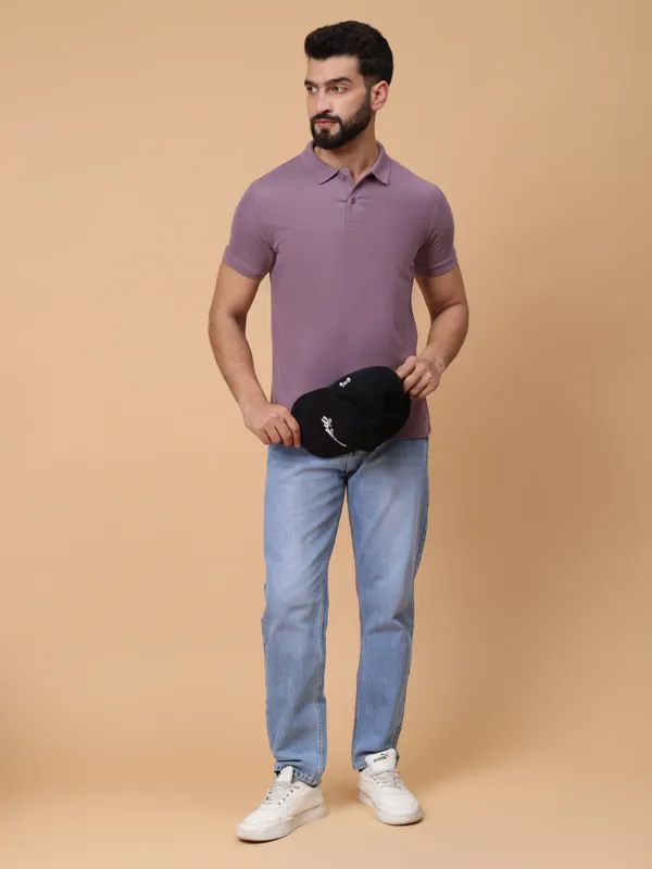 We_Perfect_Solid_Men_Polo_Neck_Pink_T-Shirt