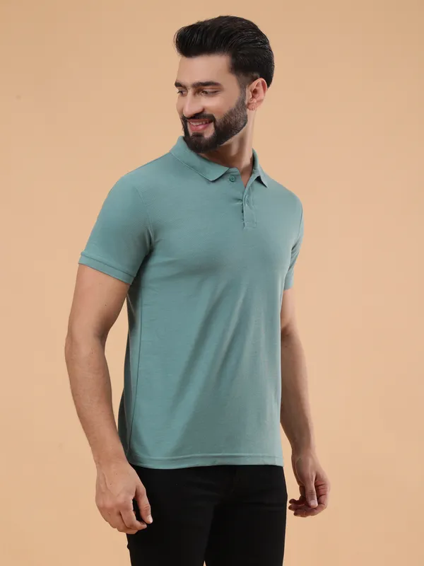 We_Perfect_Solid_Men_Polo_Neck_Green,_Grey_T-Shirt