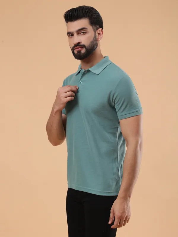 We_Perfect_Solid_Men_Polo_Neck_Green_T-Shirt