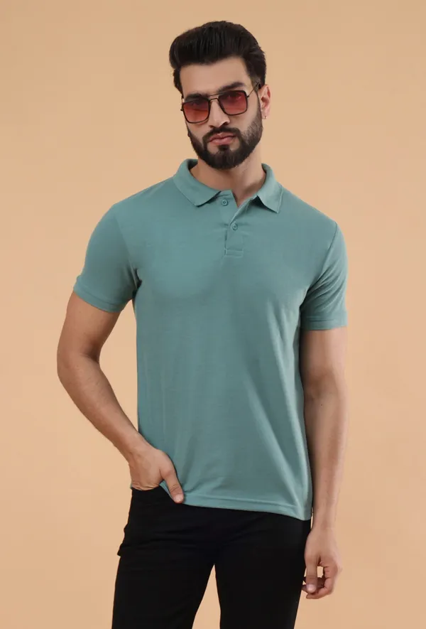 We_Perfect_Solid_Men_Polo_Neck_Green_T-Shirt