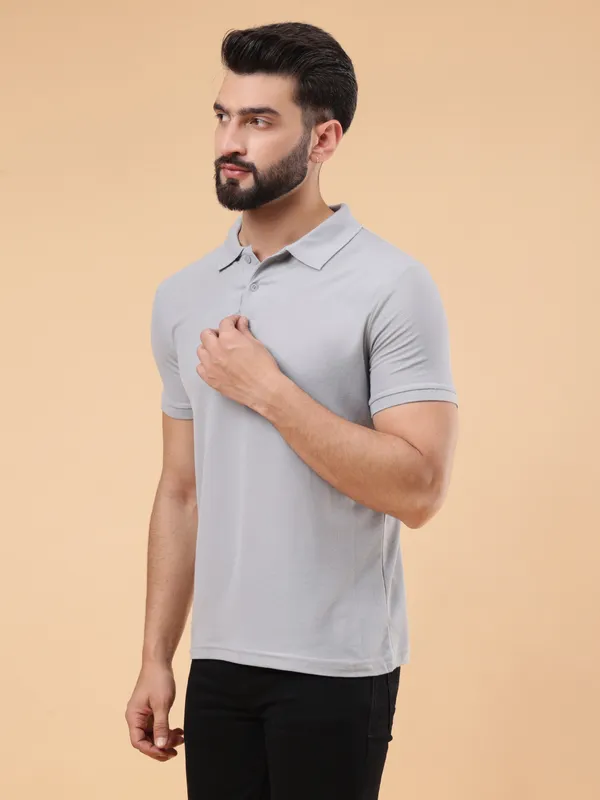 We_Perfect_Solid_Men_Polo_Neck_Grey_T-Shirt