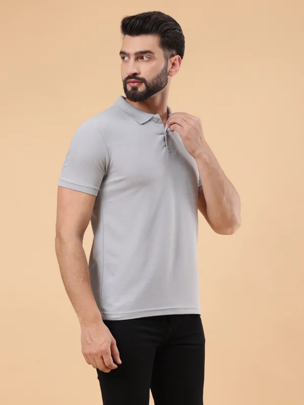 We_Perfect_Solid_Men_Polo_Neck_Grey_T-Shirt