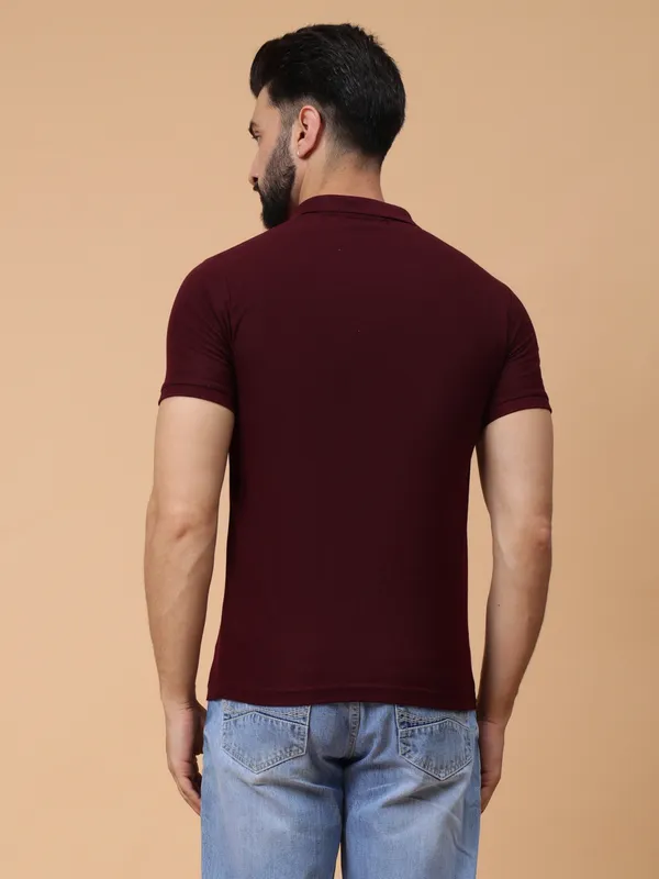 We_Perfect_Solid_Men_Polo_Neck_Maroon_T-Shirt