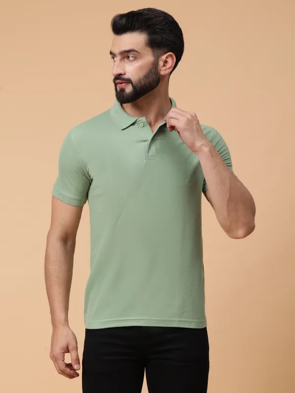 We_Perfect_Solid_Men_Polo_Neck_Green_T-Shirt