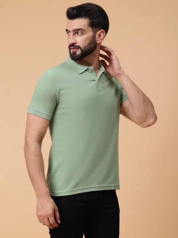 We_Perfect_Solid_Men_Polo_Neck_Green_T-Shirt